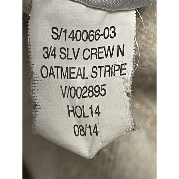 Gap Shirt Womens Small Oatmeal Stripe 3/4 Sleeve Crewneck Metallic Casual Top - Picture 9 of 10